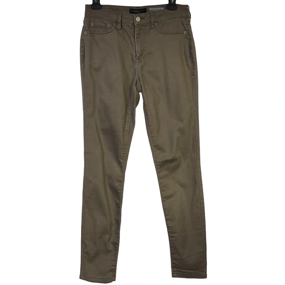 Aeropostale Brown‎ Khaki High Waisted Jegging Uniform Chino Stretch 4 Regular